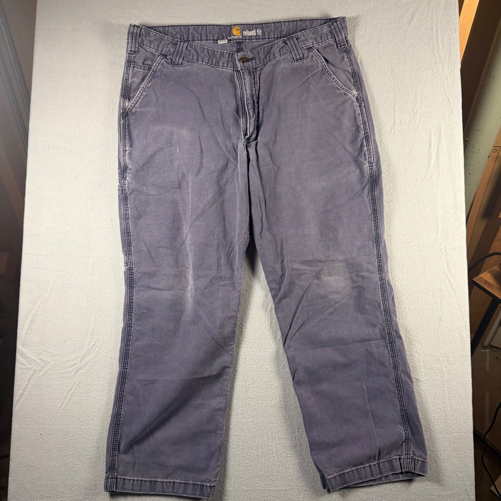 Carhartt Mens 38x28 Relaxed Fit Canvas Work Pants Blue Fade 102291-412